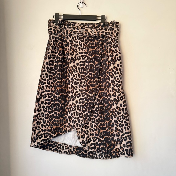 GANNI Leopard-Print Cotton-Denim Wrap Skirt EU 40 / US 8-10 - Picture 7 of 11